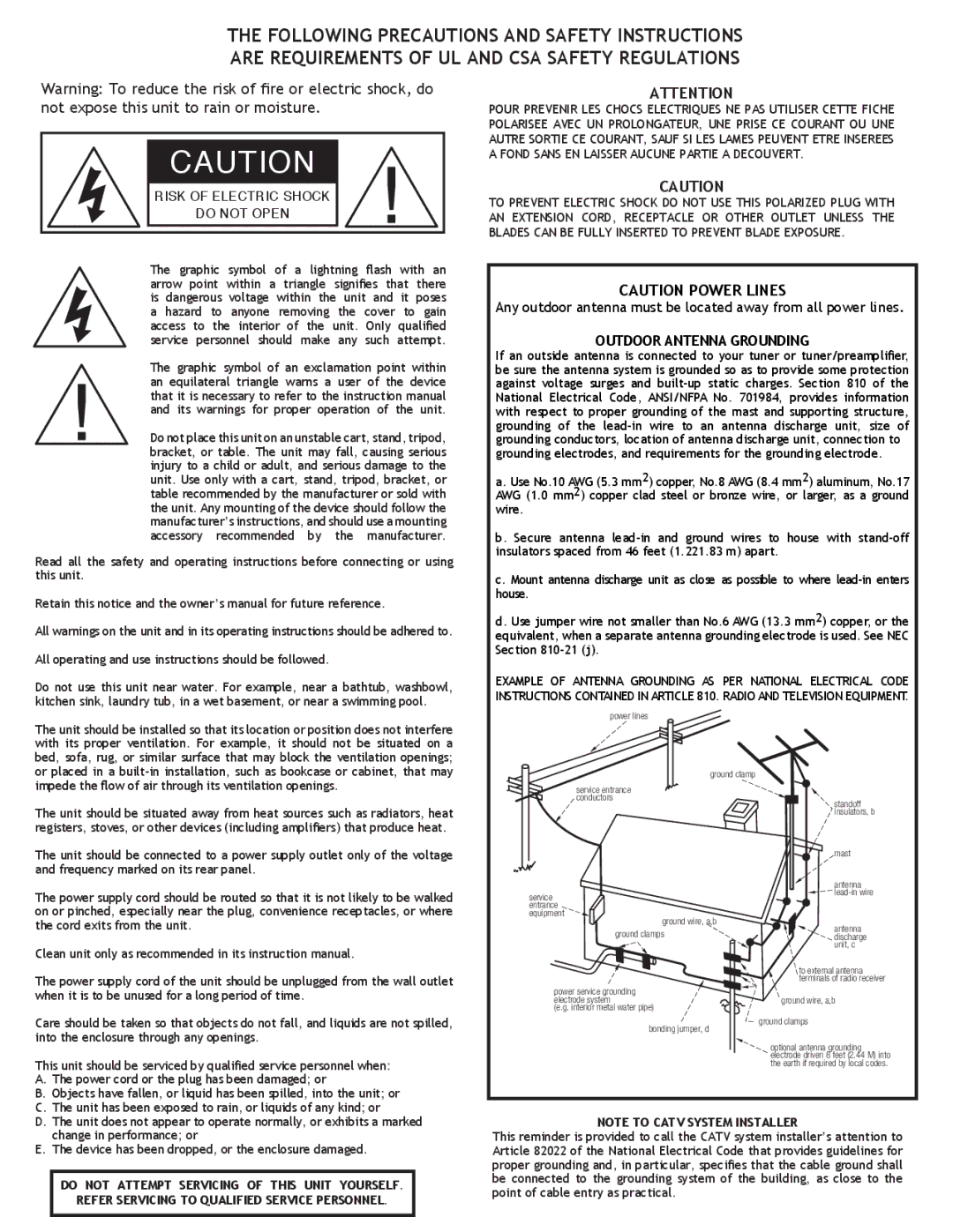 Adcom GTP-860 owner manual Outdoor Antenna Grounding 