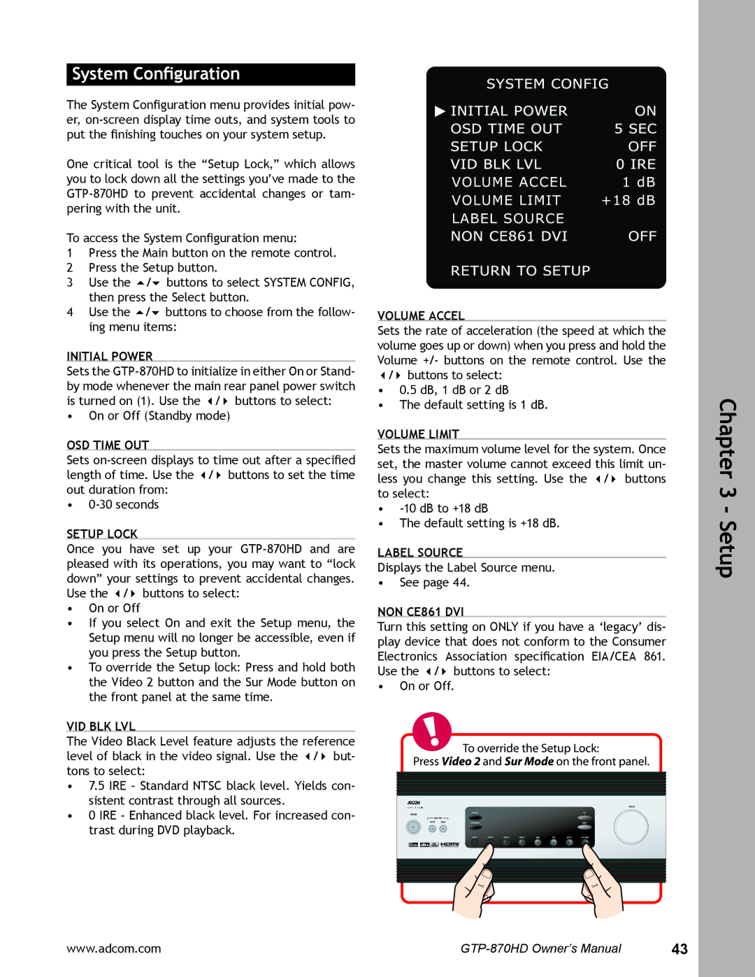 Adcom GTP-870HD user manual System Conﬁguration 