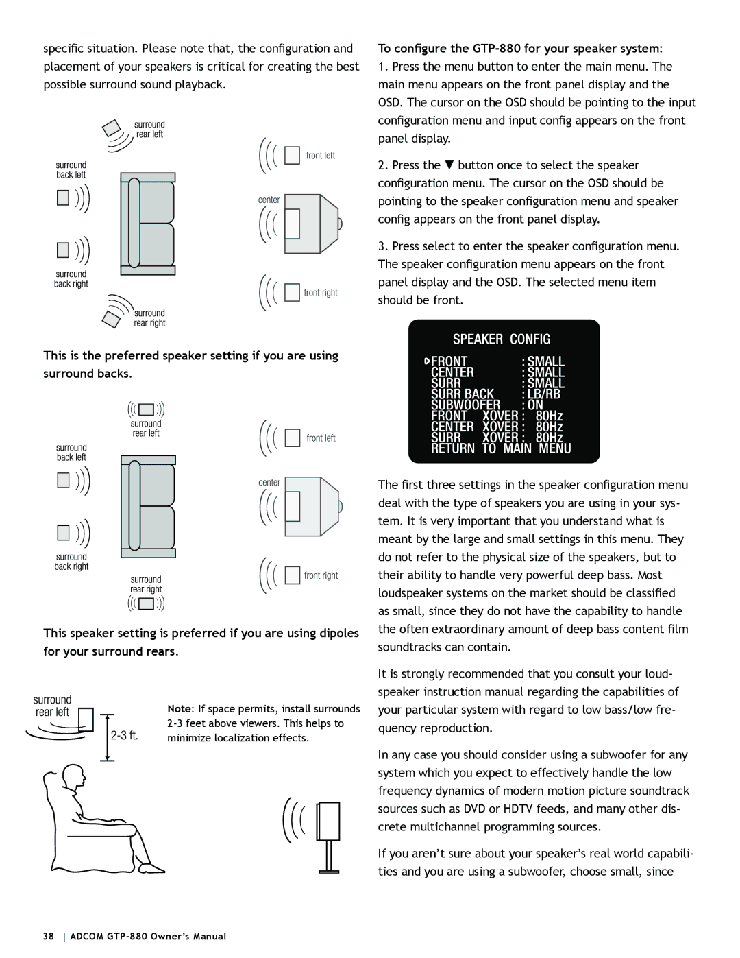 Adcom owner manual To configure the GTP-880 for your speaker system 