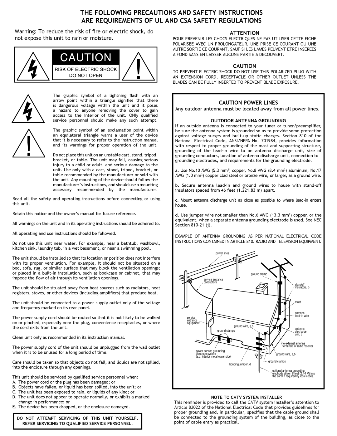 Adcom GTP-880 owner manual Outdoor Antenna Grounding 