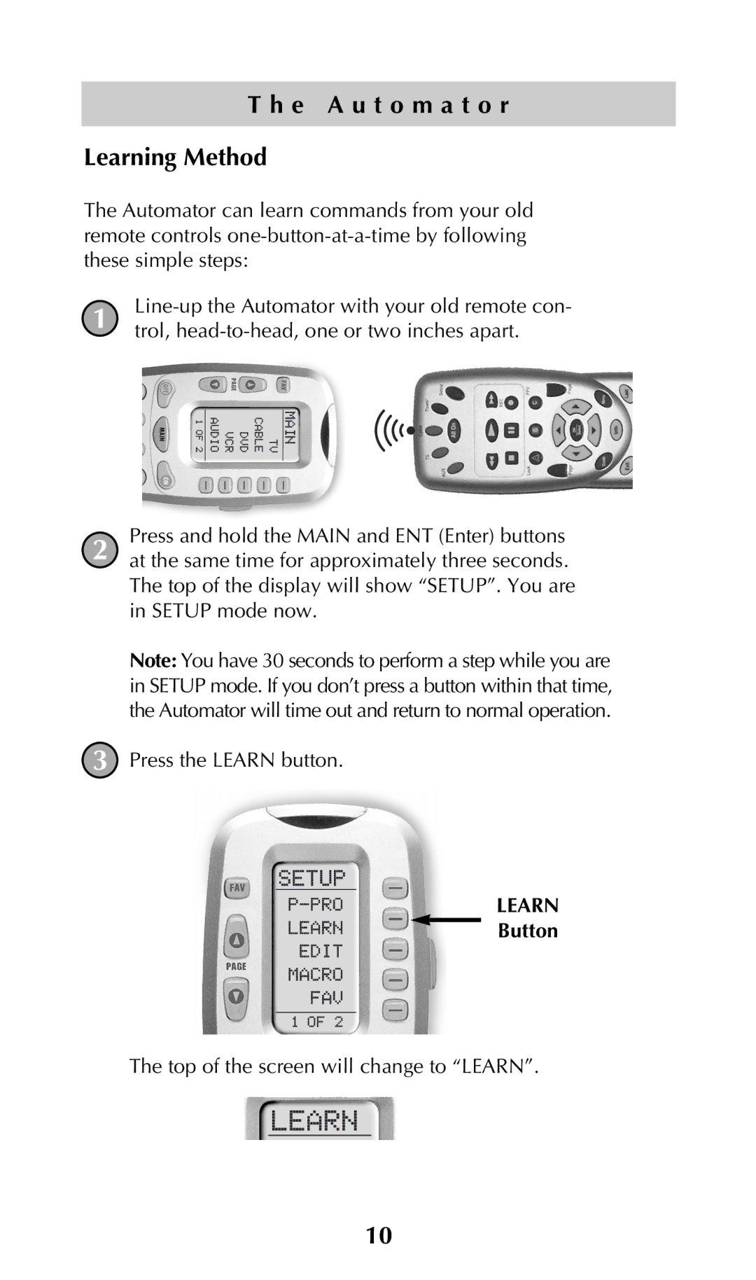 Adcom URC-200 owner manual E a u t o m a t o r Learning Method 