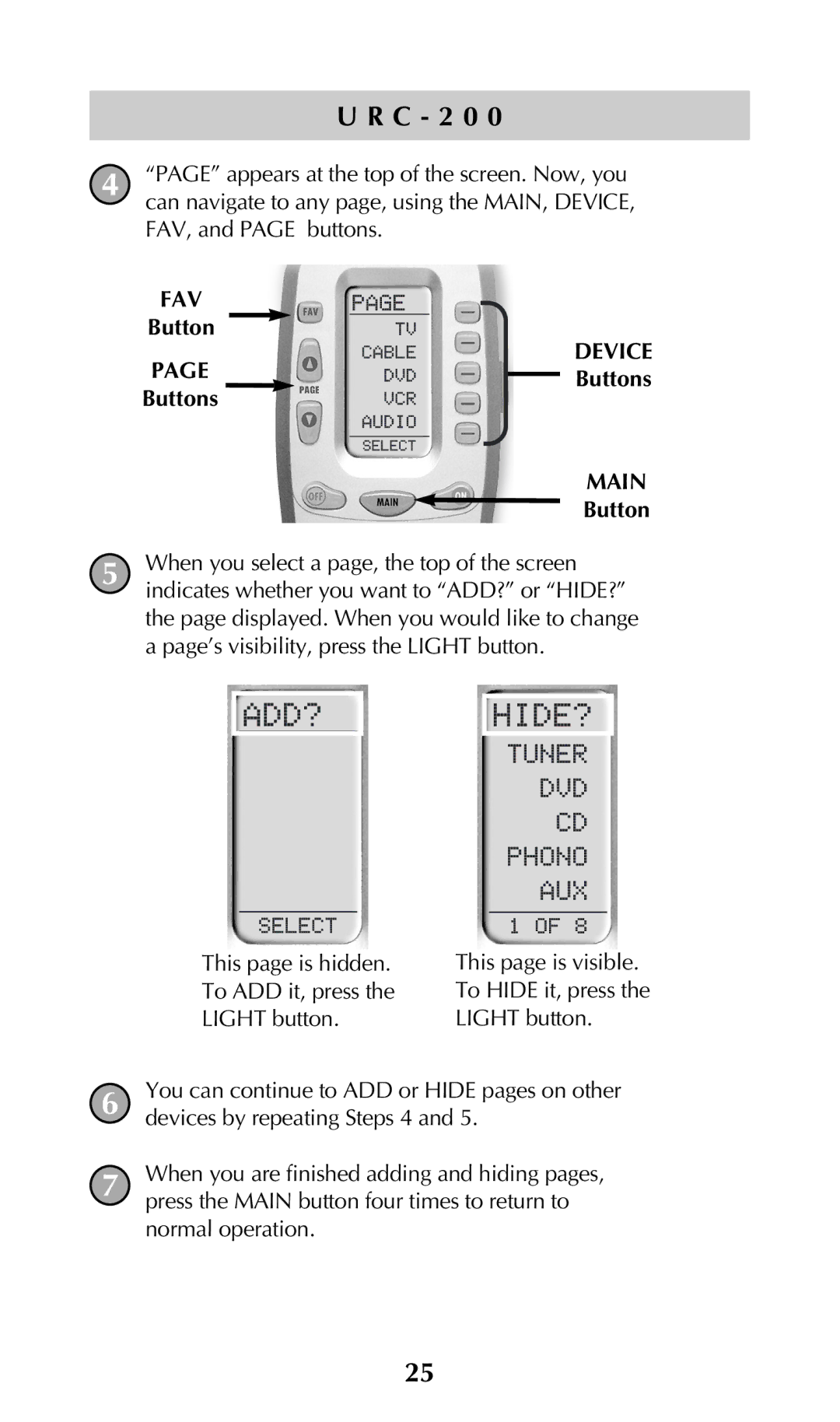 Adcom URC-200 owner manual Fav 