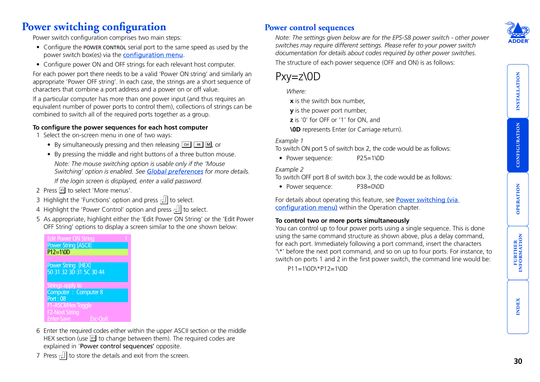 Adder Technology 1000 Power switching configuration, Power control sequences, To control two or more ports simultaneously 