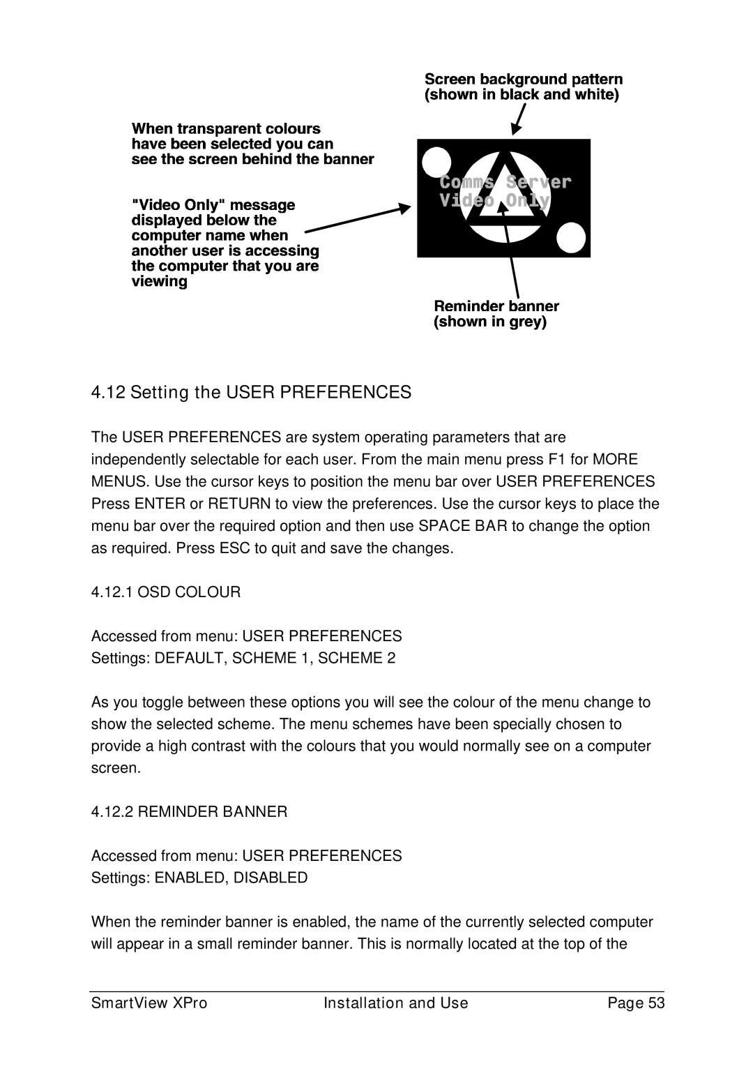 Adder Technology 2XPRO manual Setting the User Preferences, OSD Colour, Reminder Banner 