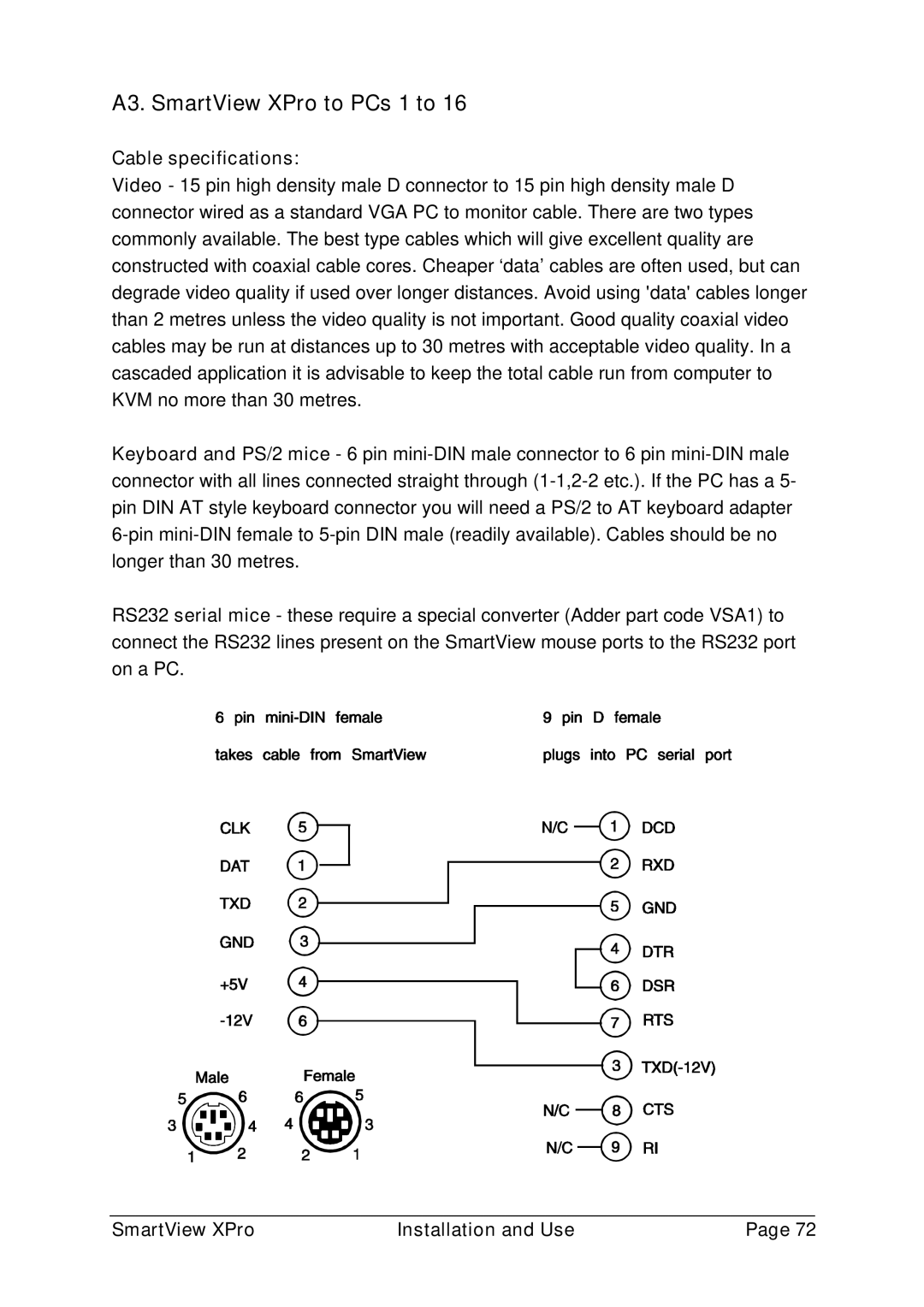 Adder Technology 2XPRO manual A3. SmartView XPro to PCs 1 to, Cable specifications 