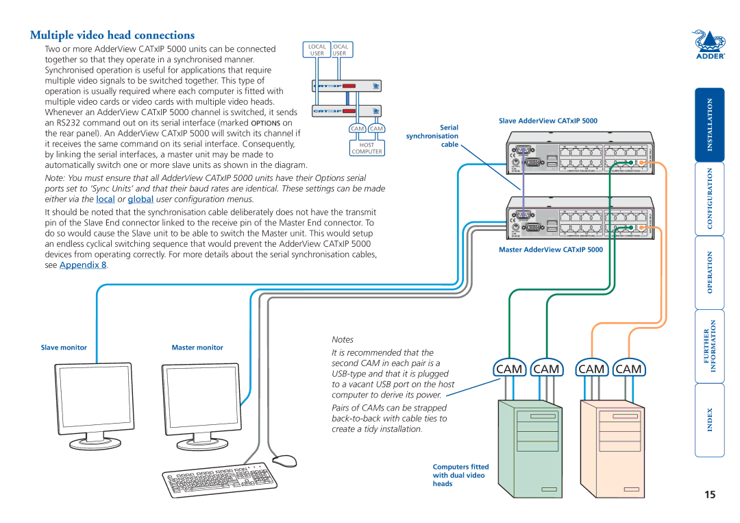 Adder Technology 5000 manual Multiple video head connections 