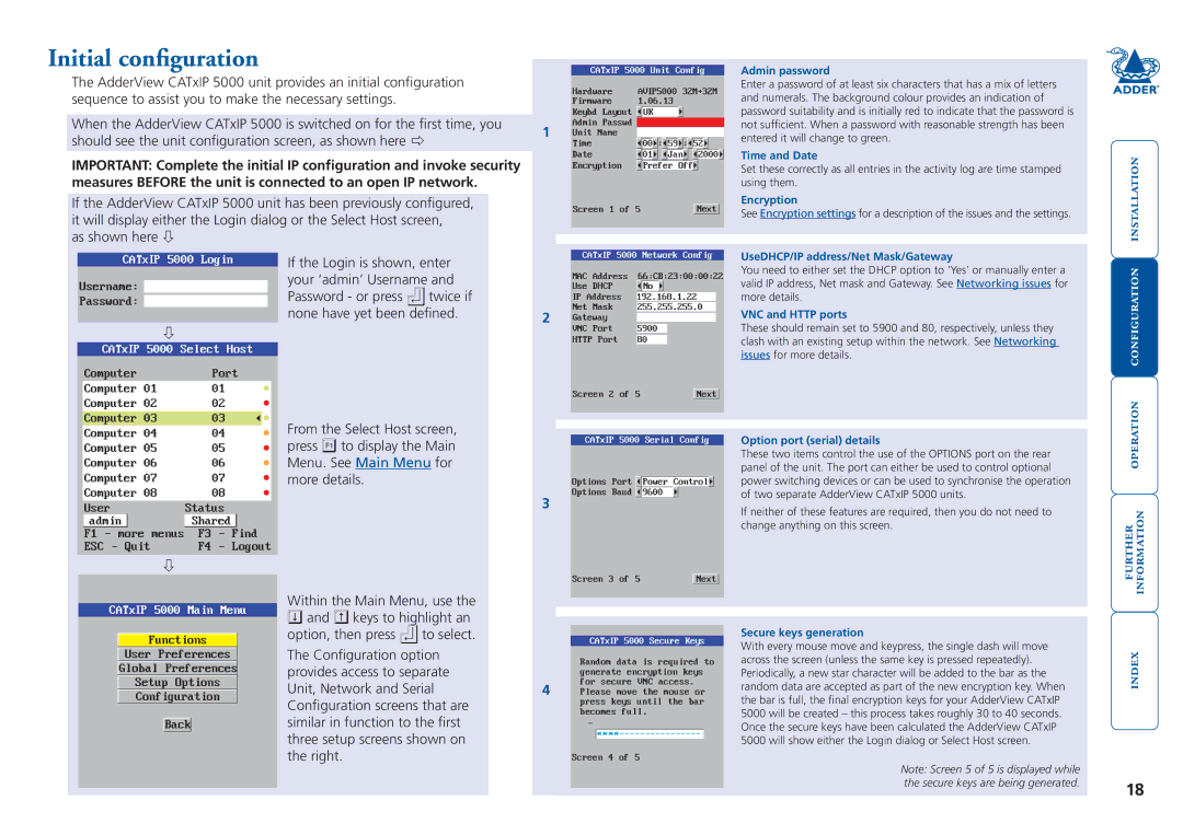 Adder Technology 5000 manual Initial configuration 