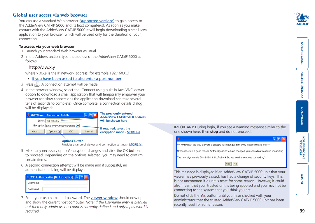 Adder Technology 5000 manual Global user access via web browser, To access via your web browser 