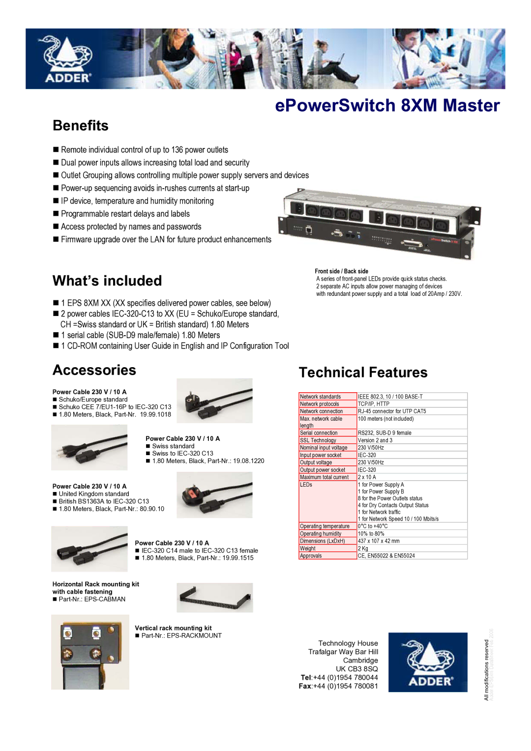 Adder Technology 8XM manual Benefits, What’s included, Accessories, Technical Features 