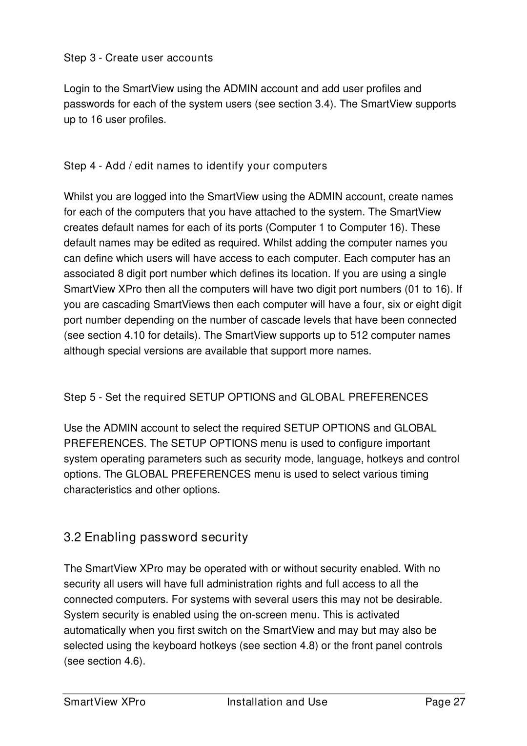 Adder Technology ADD0038/1 Enabling password security, Create user accounts, Add / edit names to identify your computers 