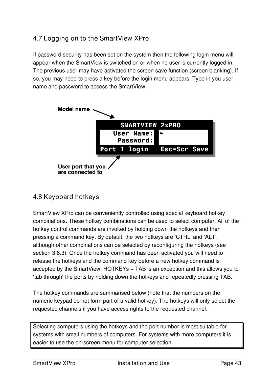 Adder Technology ADD0038/1 warranty Logging on to the SmartView XPro, Keyboard hotkeys 