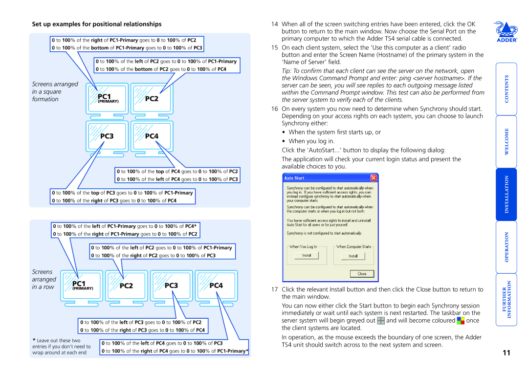 Adder Technology Adder TS4 manual PC3 PC4, Set up examples for positional relationships 