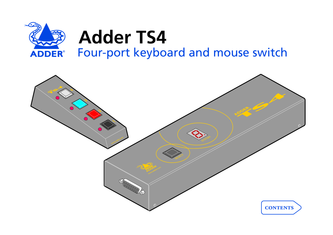 Adder Technology Adder TS4 manual Four-port keyboard and mouse switch, , com .adder www 