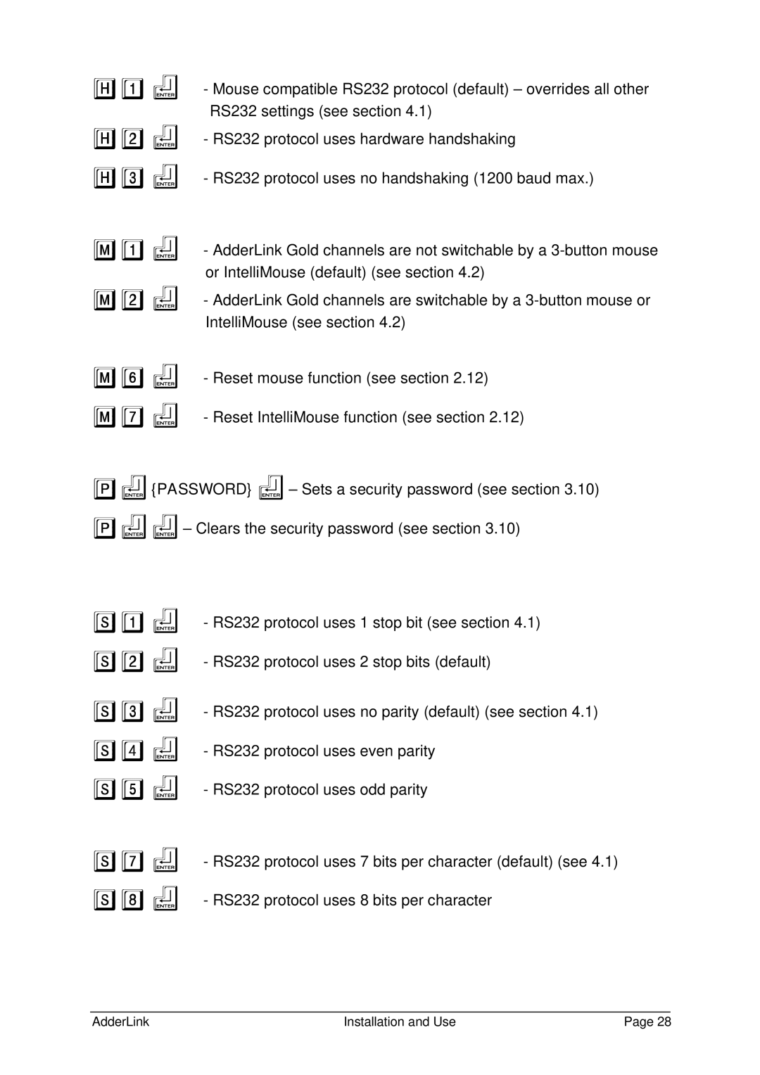 Adder Technology ALGTX/ALGRX, ALTX/ALRX, ALSTX/ALSRX manual H1f H2f H3f M1f M2f M6f M7f, S1f S2f S3f S4f S5f S7f S8f 