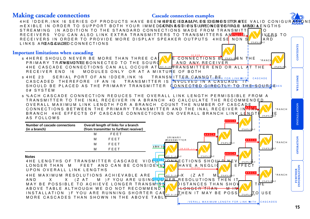 Adder Technology AV Series Making cascade connections, Important limitations when cascading, Cascade connection examples 