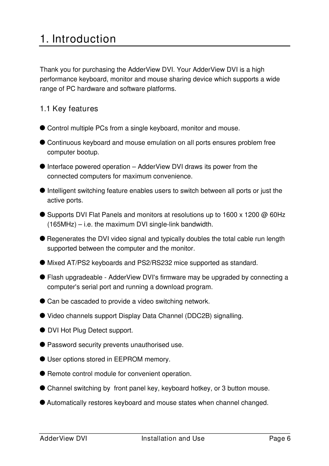 Adder Technology AV4DVI manual Introduction, Key features 