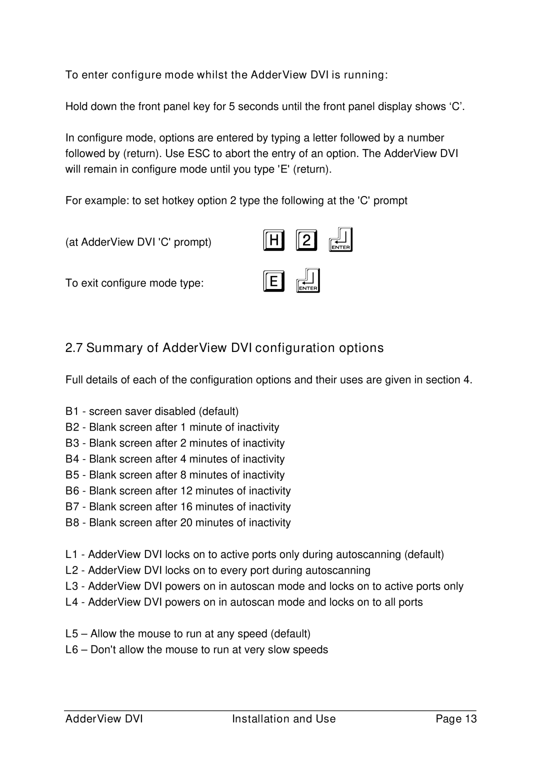 Adder Technology AV4DVI manual Summary of AdderView DVI configuration options 