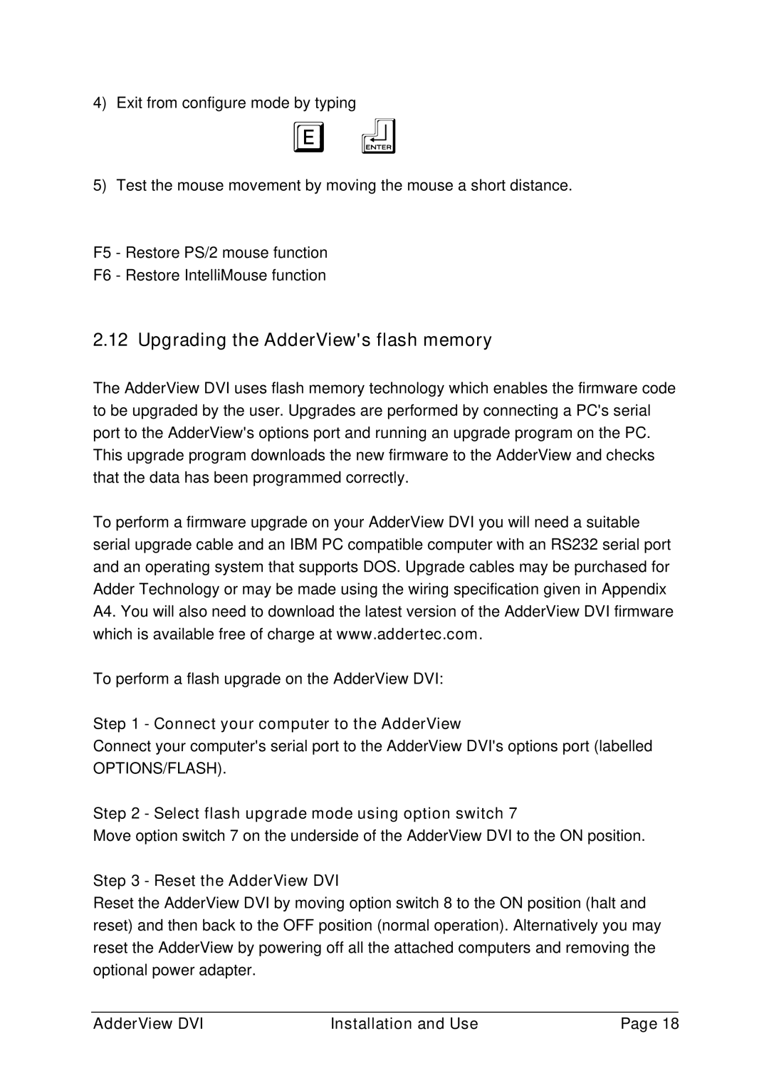 Adder Technology AV4DVI manual Upgrading the AdderViews flash memory, Connect your computer to the AdderView 