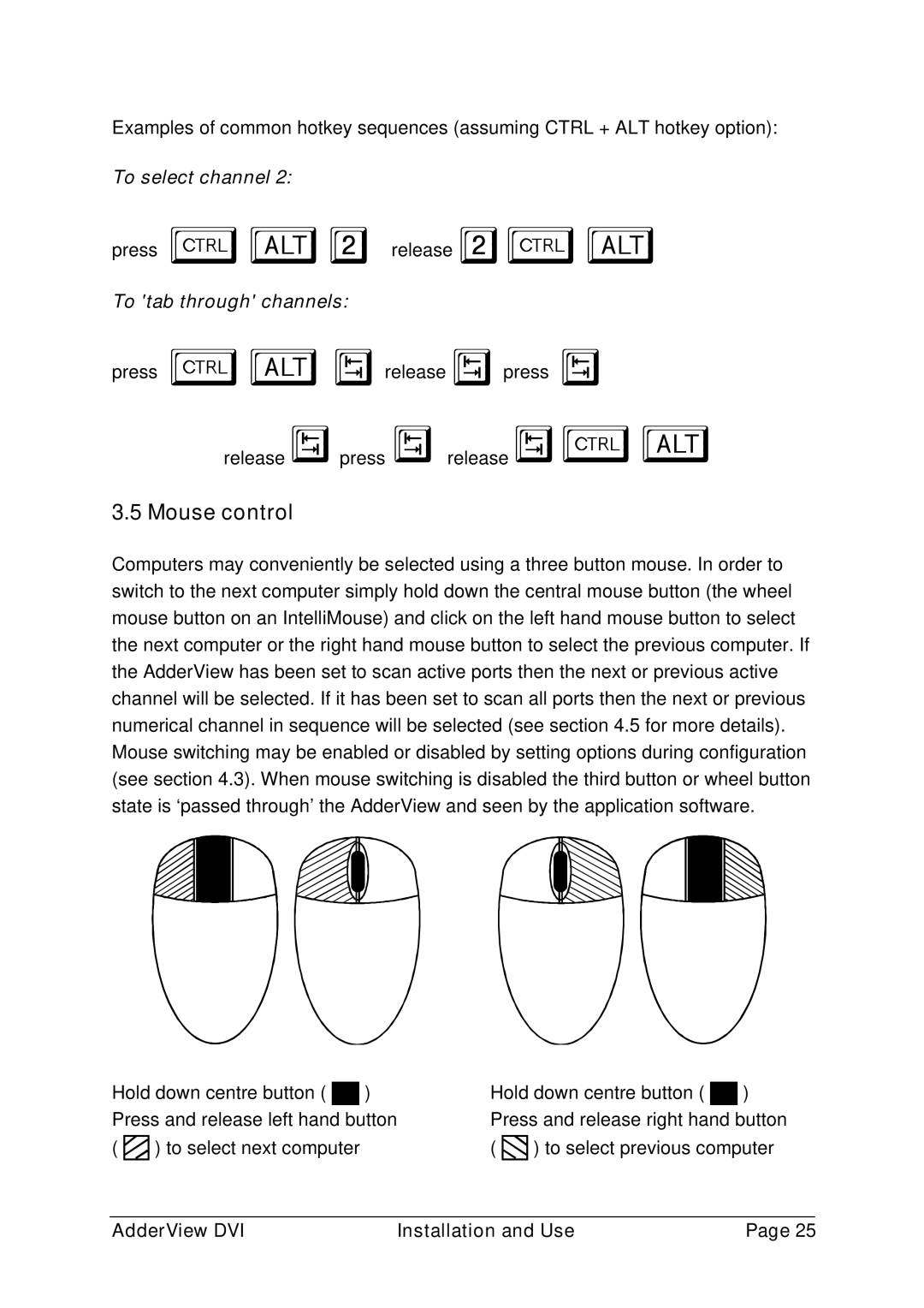 Adder Technology AV4DVI manual Mouse control 