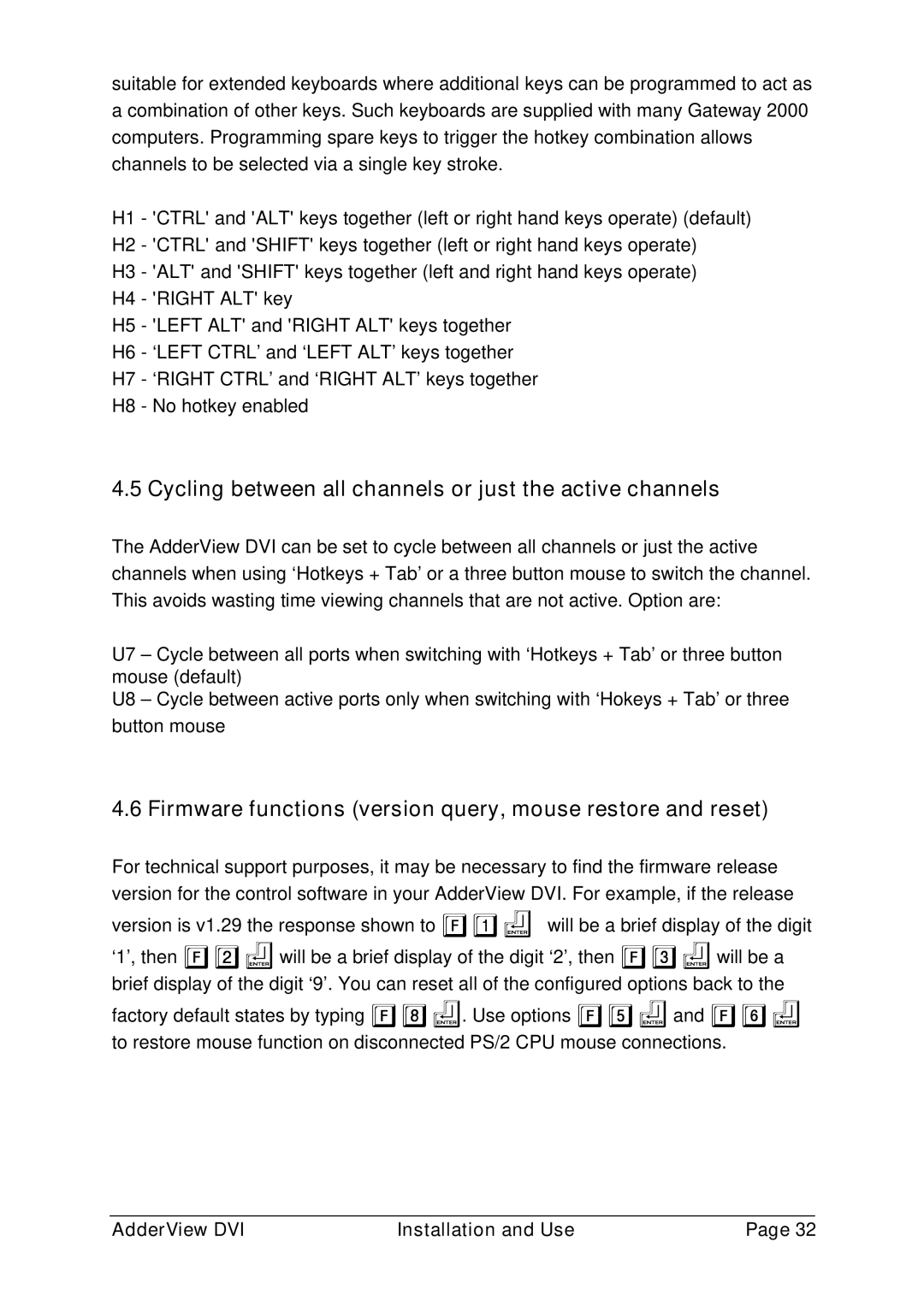 Adder Technology AV4DVI manual Cycling between all channels or just the active channels 