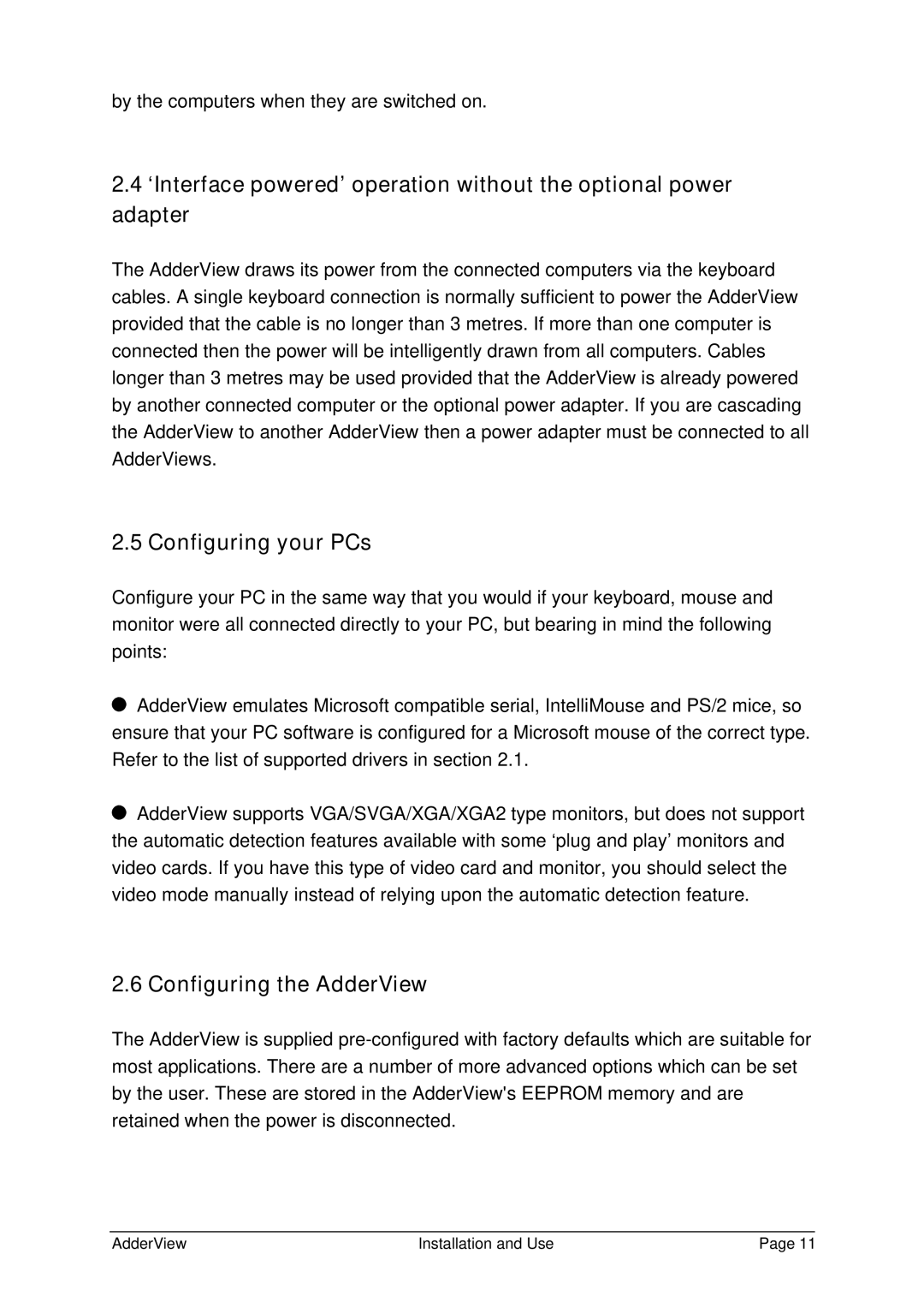 Adder Technology AV4OSD manual Configuring your PCs, Configuring the AdderView 