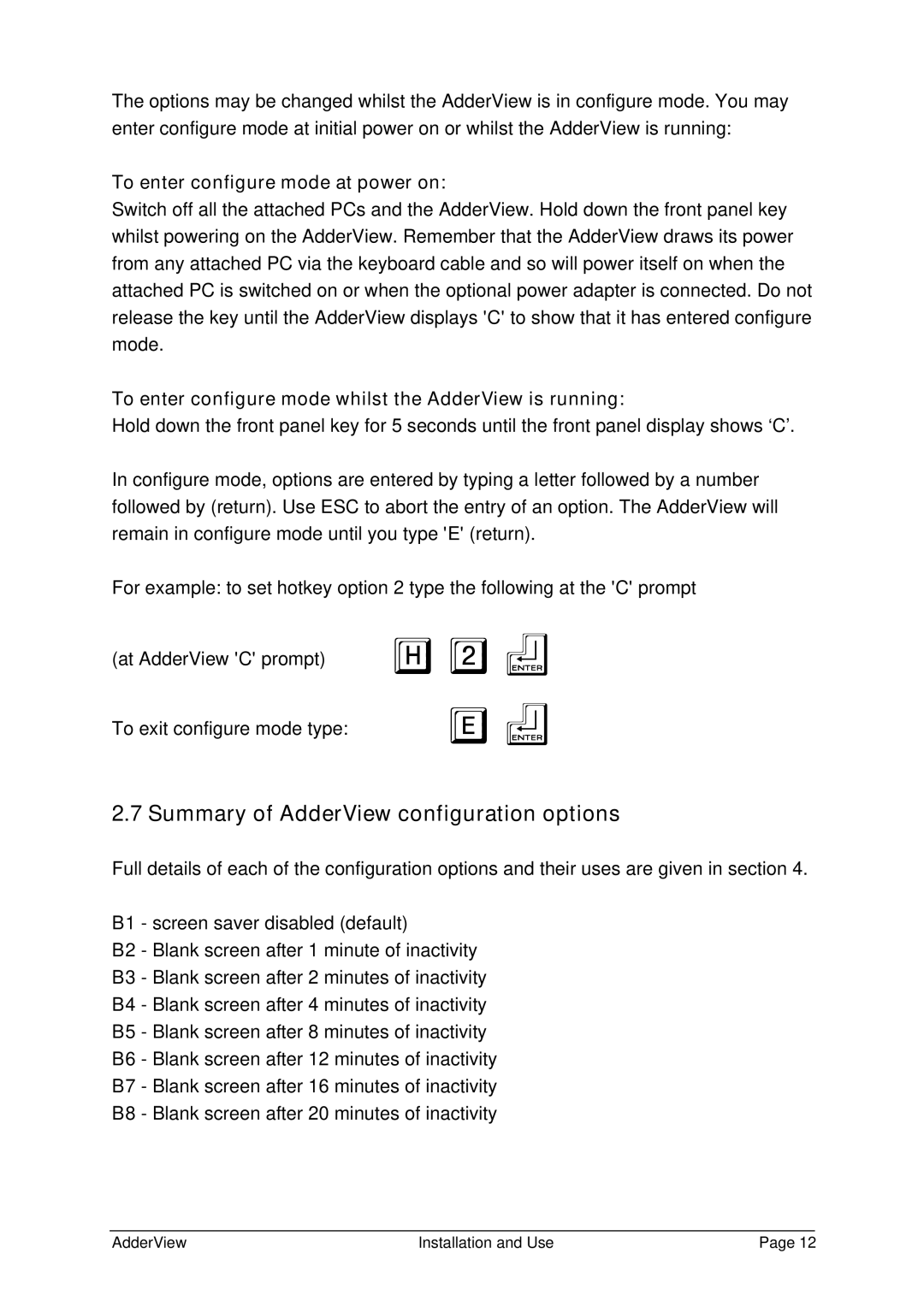 Adder Technology AV4OSD manual Summary of AdderView configuration options, To enter configure mode at power on 