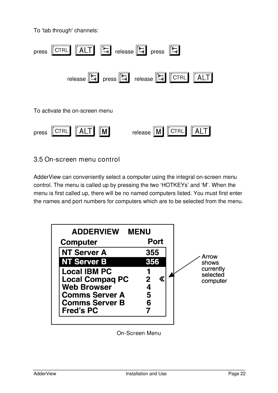 Adder Technology AV4OSD manual On-screen menu control 