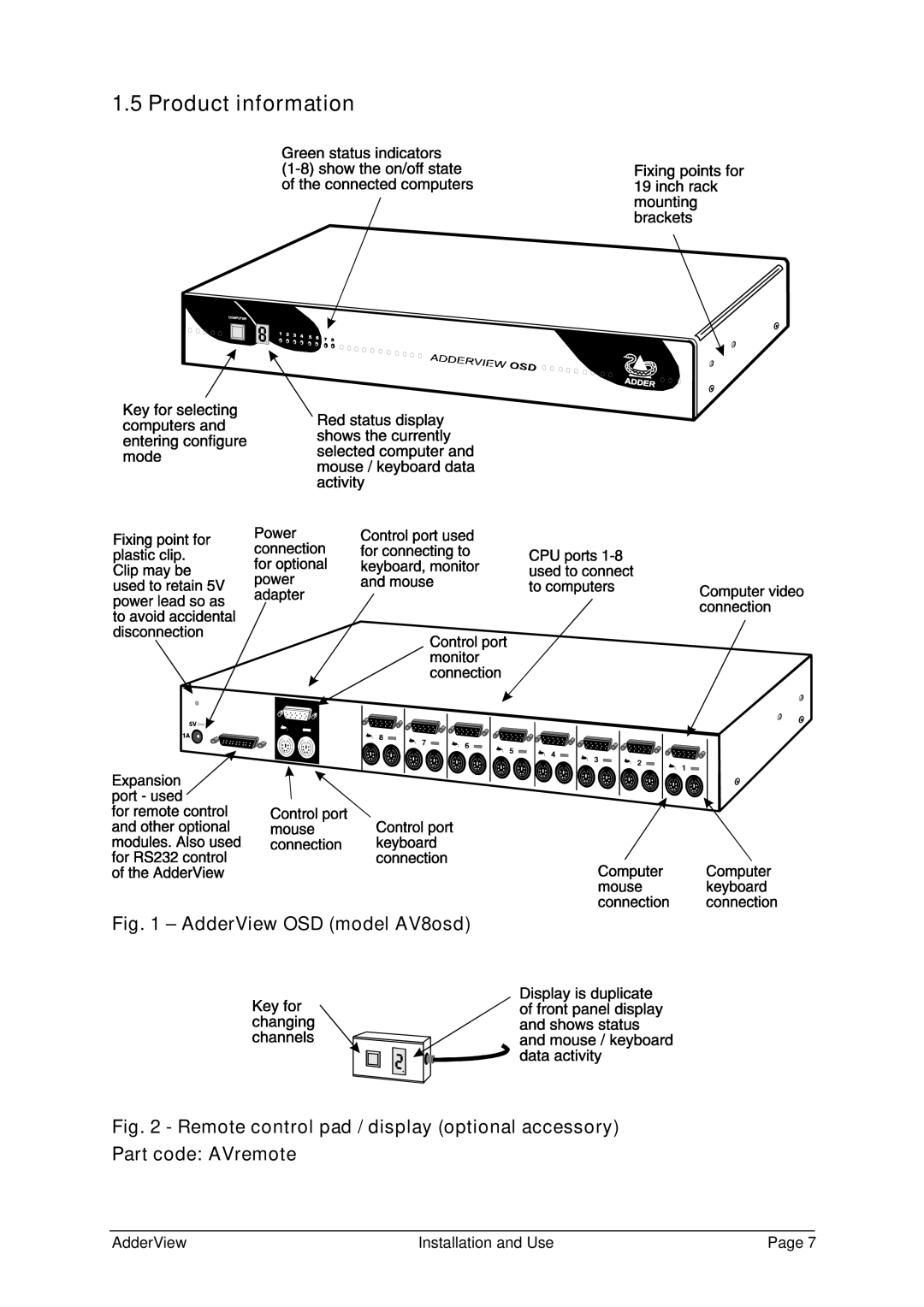 Adder Technology AV4OSD manual Product information, AdderView OSD model AV8osd 