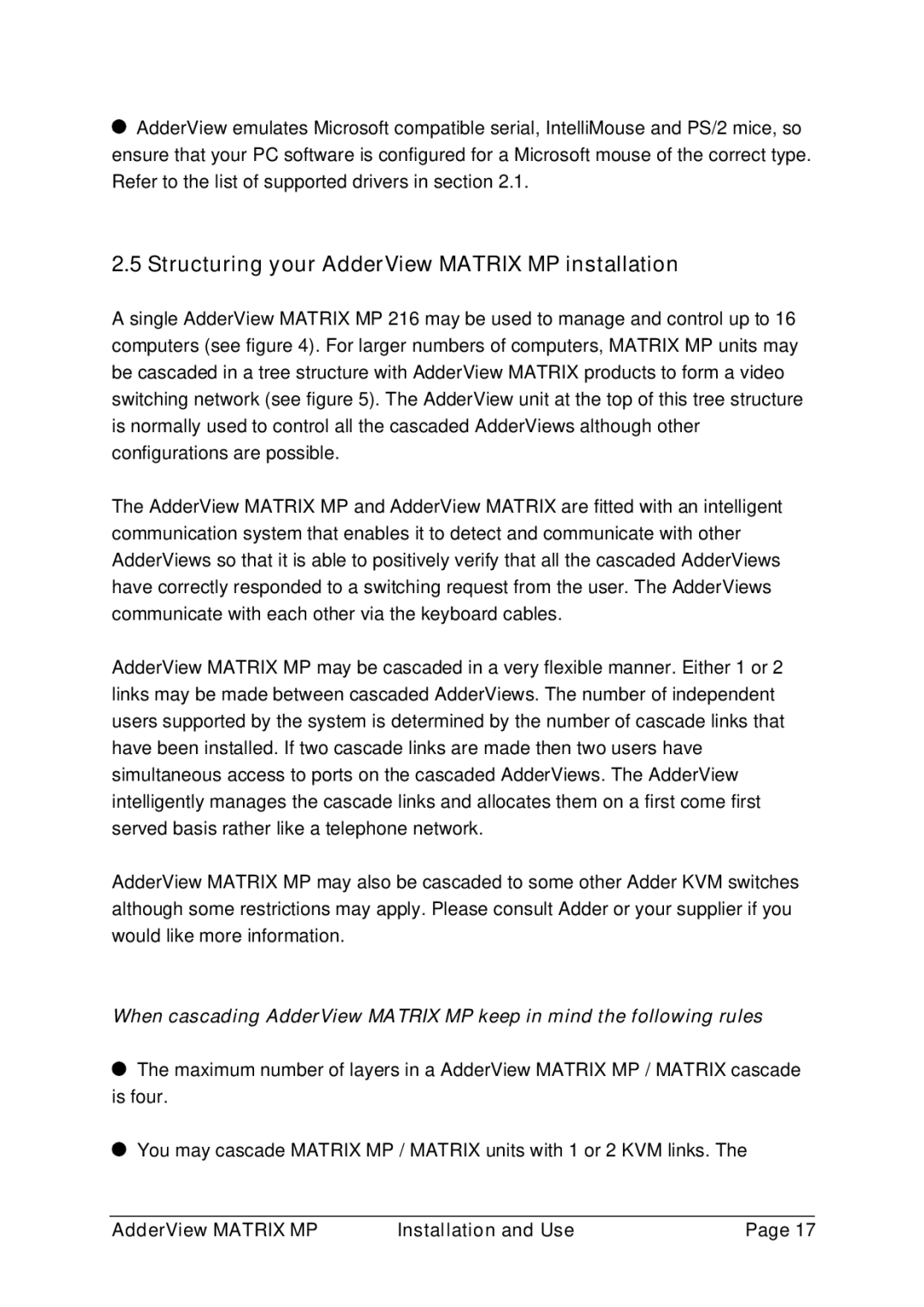 Adder Technology AVM208MP, AVM216MP manual Structuring your AdderView Matrix MP installation 