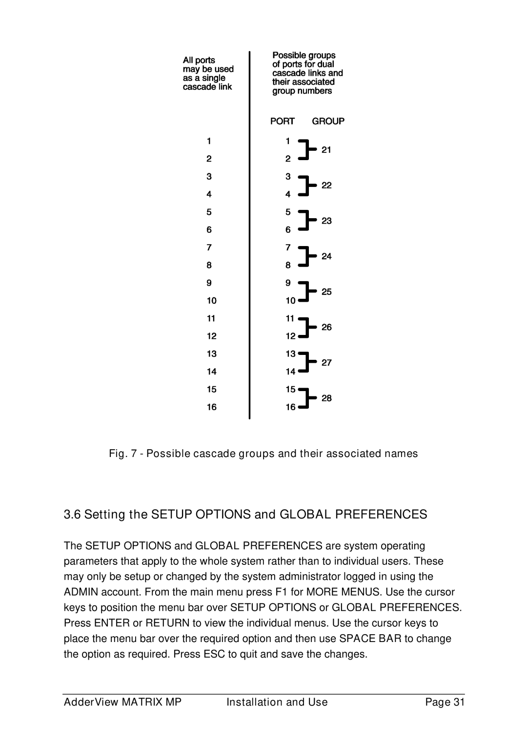 Adder Technology AVM208MP, AVM216MP manual Setting the Setup Options and Global Preferences 