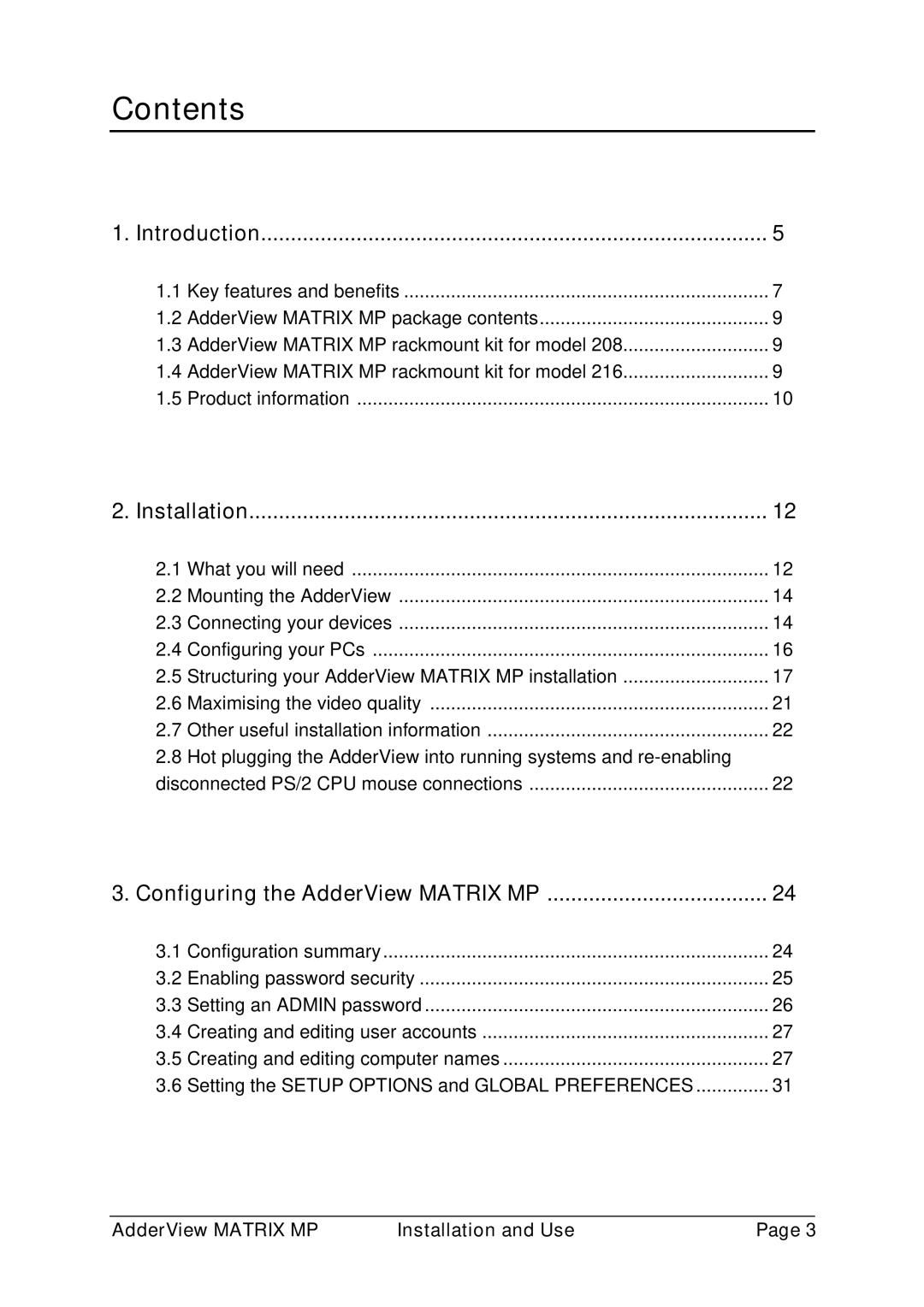 Adder Technology AVM208MP, AVM216MP manual Contents 