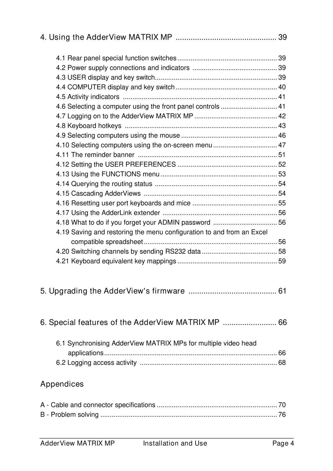 Adder Technology AVM216MP, AVM208MP manual Appendices, Using the AdderView Matrix MP 