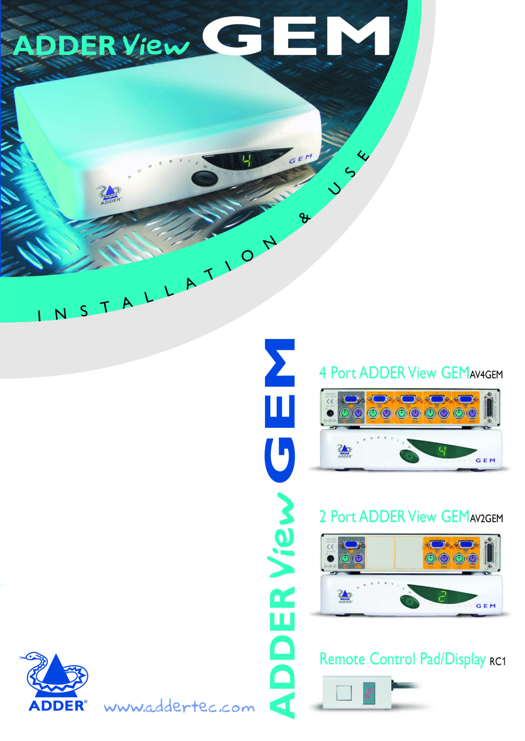 Adder Technology GEMAV2GEM, GEMAV4GEM manual ADDERView GEM 