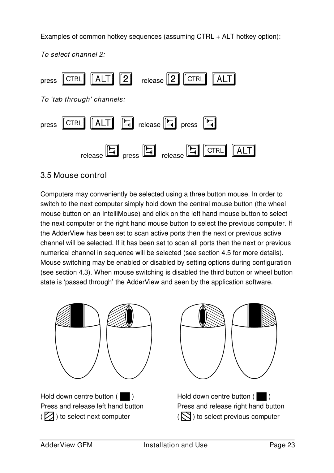 Adder Technology GEMAV4GEM, GEMAV2GEM manual Mouse control 