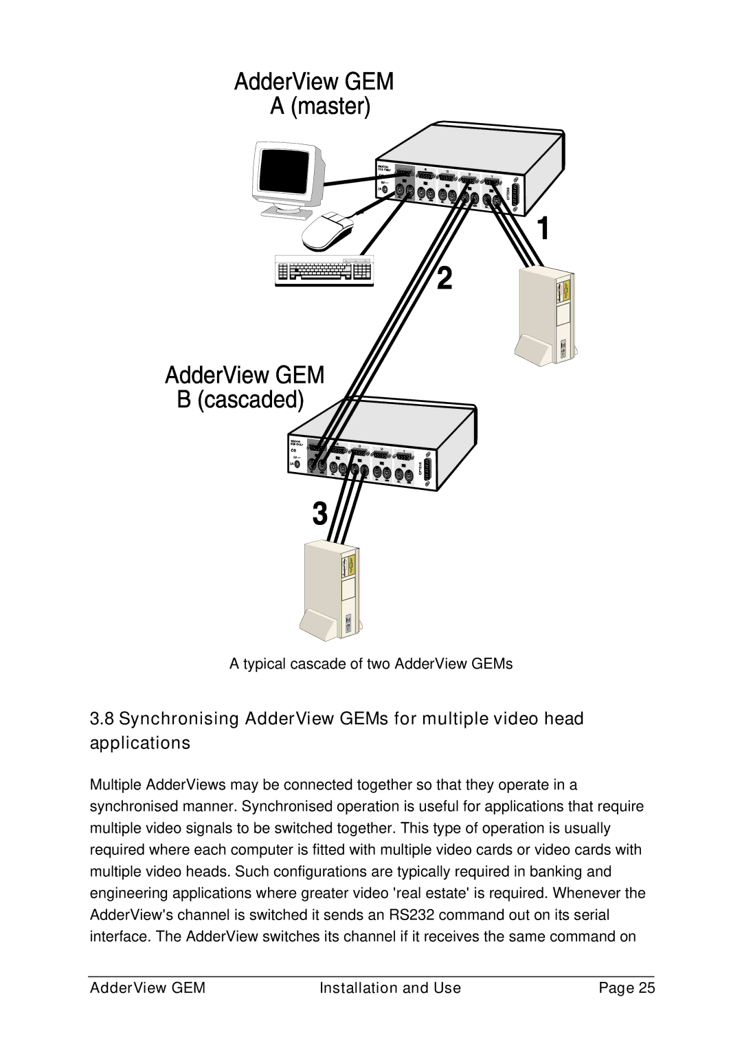 Adder Technology GEMAV4GEM, GEMAV2GEM manual Typical cascade of two AdderView GEMs 