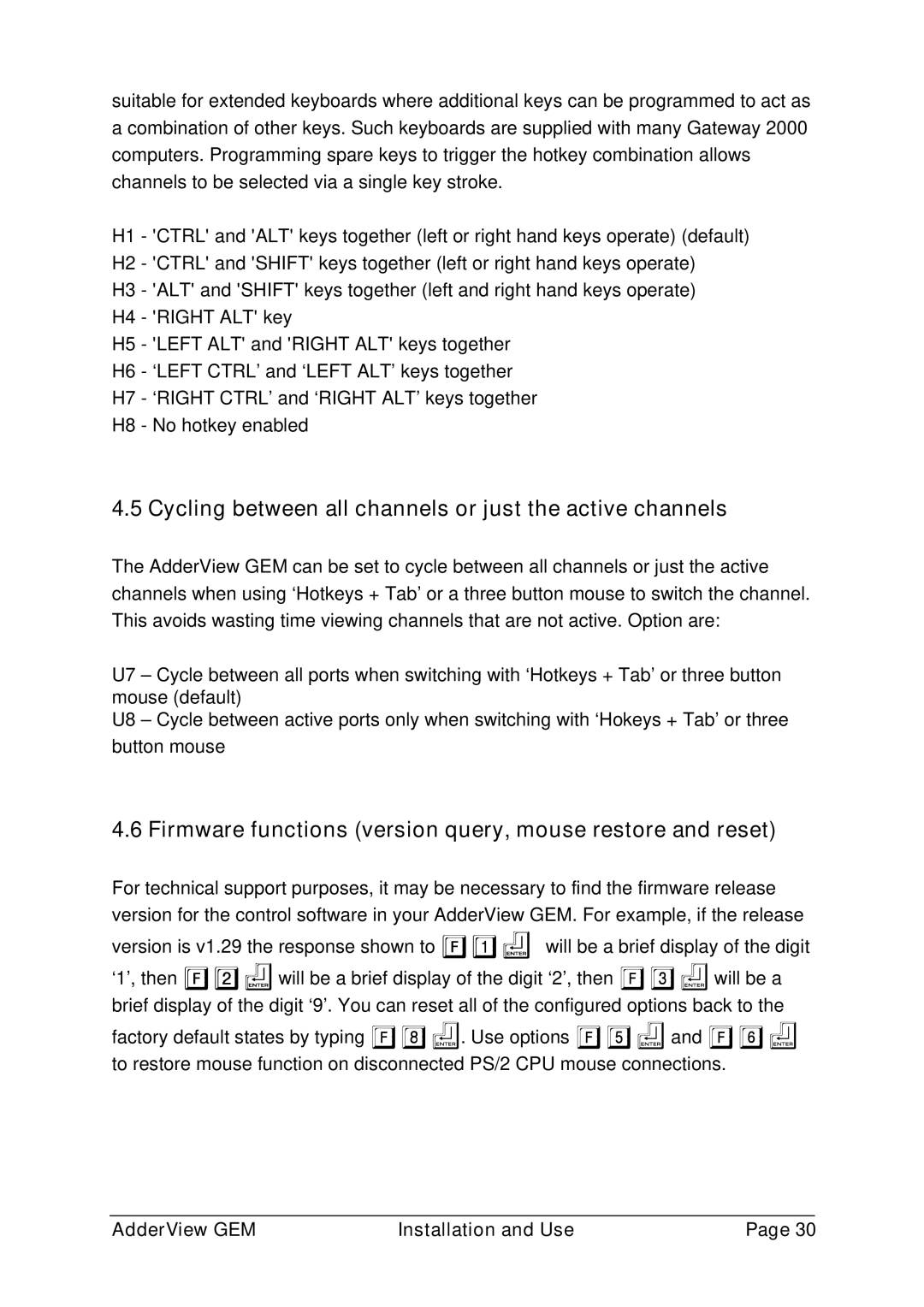 Adder Technology GEMAV2GEM, GEMAV4GEM manual Cycling between all channels or just the active channels 