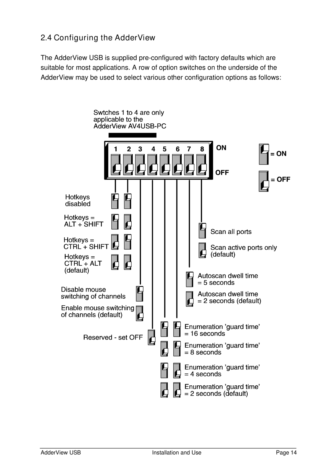 Adder Technology RC1 manual Configuring the AdderView 