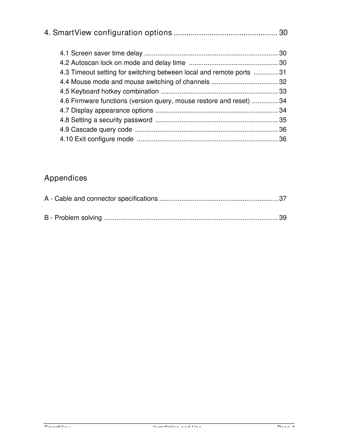 Adder Technology warranty Appendices, SmartView configuration options 