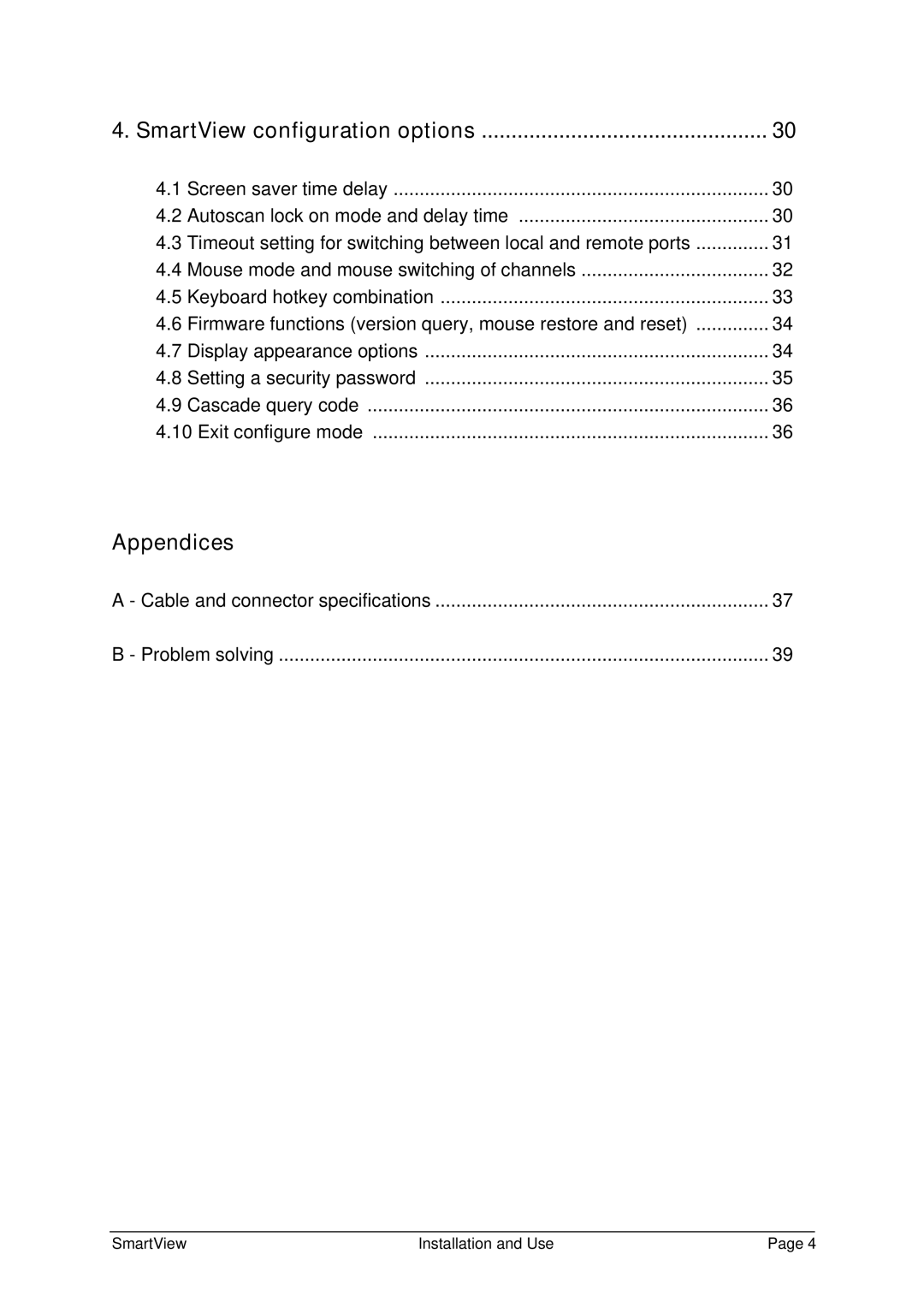 Adder Technology SV8PRO, SV16PRO, SV4PRO, SV12PRO manual Appendices, SmartView configuration options 