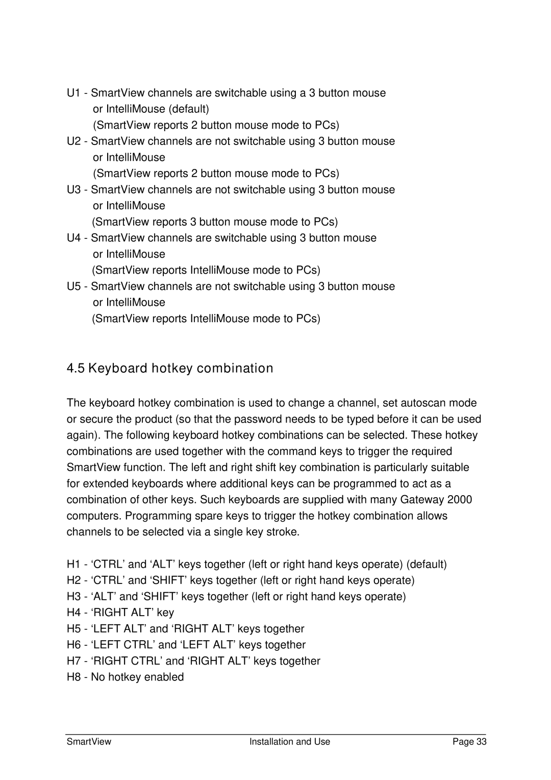 Adder Technology SV4PRO, SV16PRO, SV8PRO, SV12PRO manual Keyboard hotkey combination 