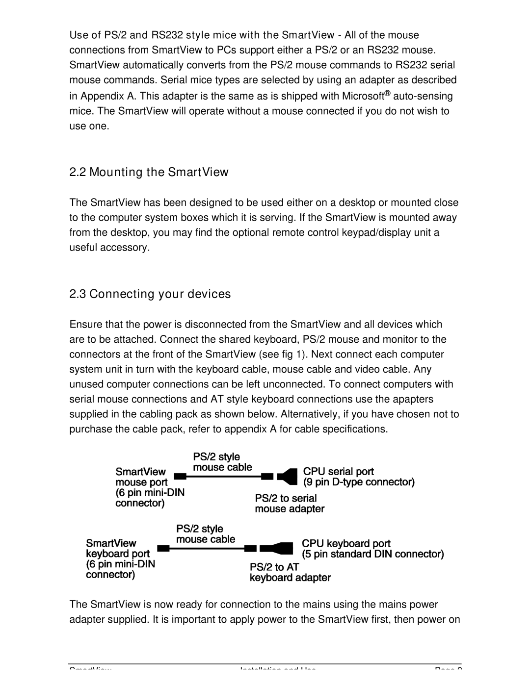 Adder Technology SV4, SV2 manual Mounting the SmartView, Connecting your devices 