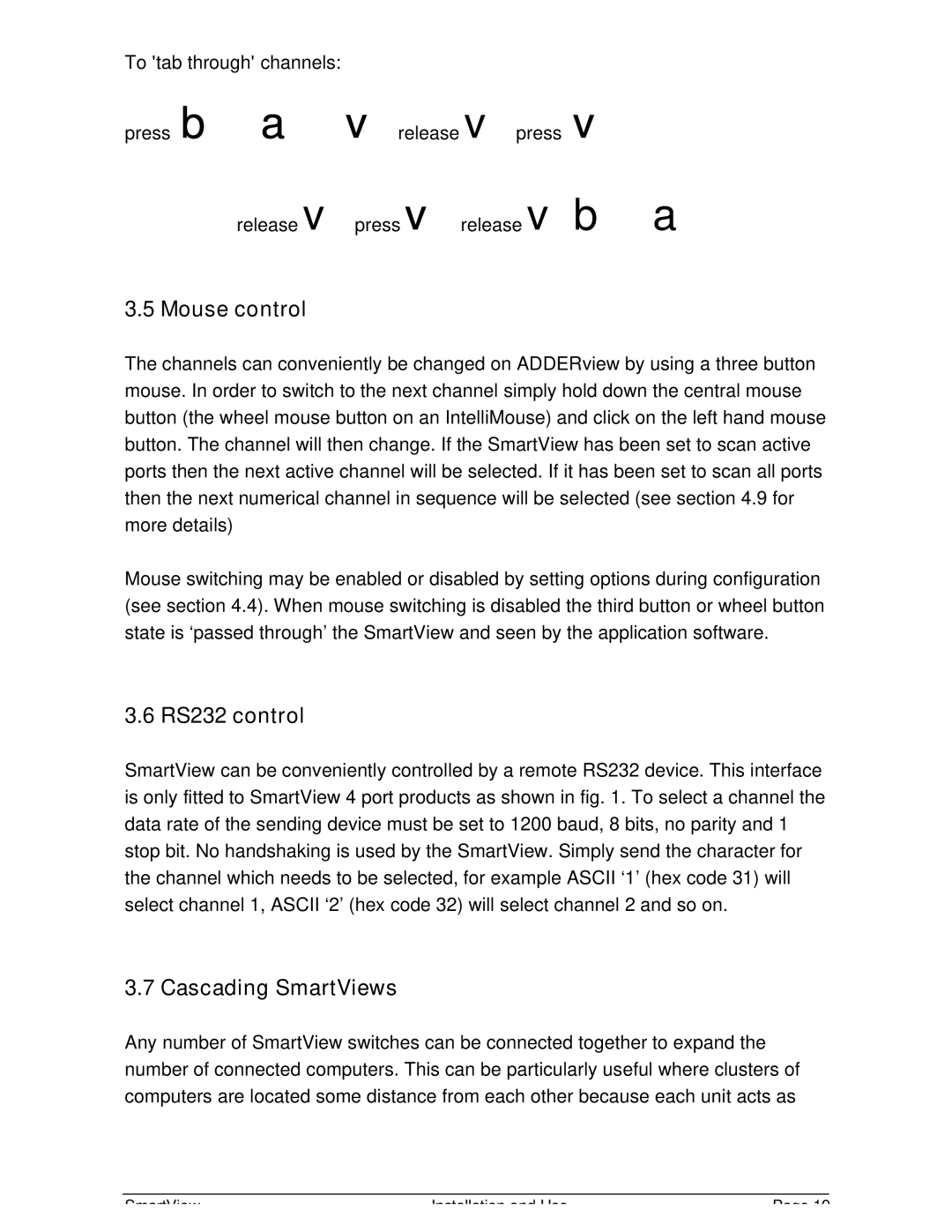 Adder Technology SV4, SV2 manual Mouse control, RS232 control, Cascading SmartViews 