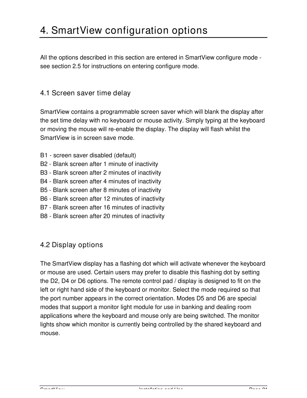 Adder Technology SV4, SV2 manual SmartView configuration options, Screen saver time delay, Display options 