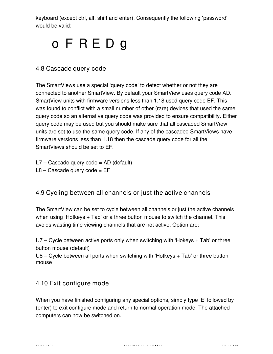 Adder Technology SV2 Cascade query code, Cycling between all channels or just the active channels, Exit configure mode 