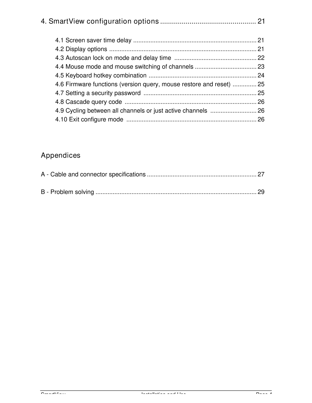 Adder Technology SV2, SV4 manual Appendices, SmartView configuration options 