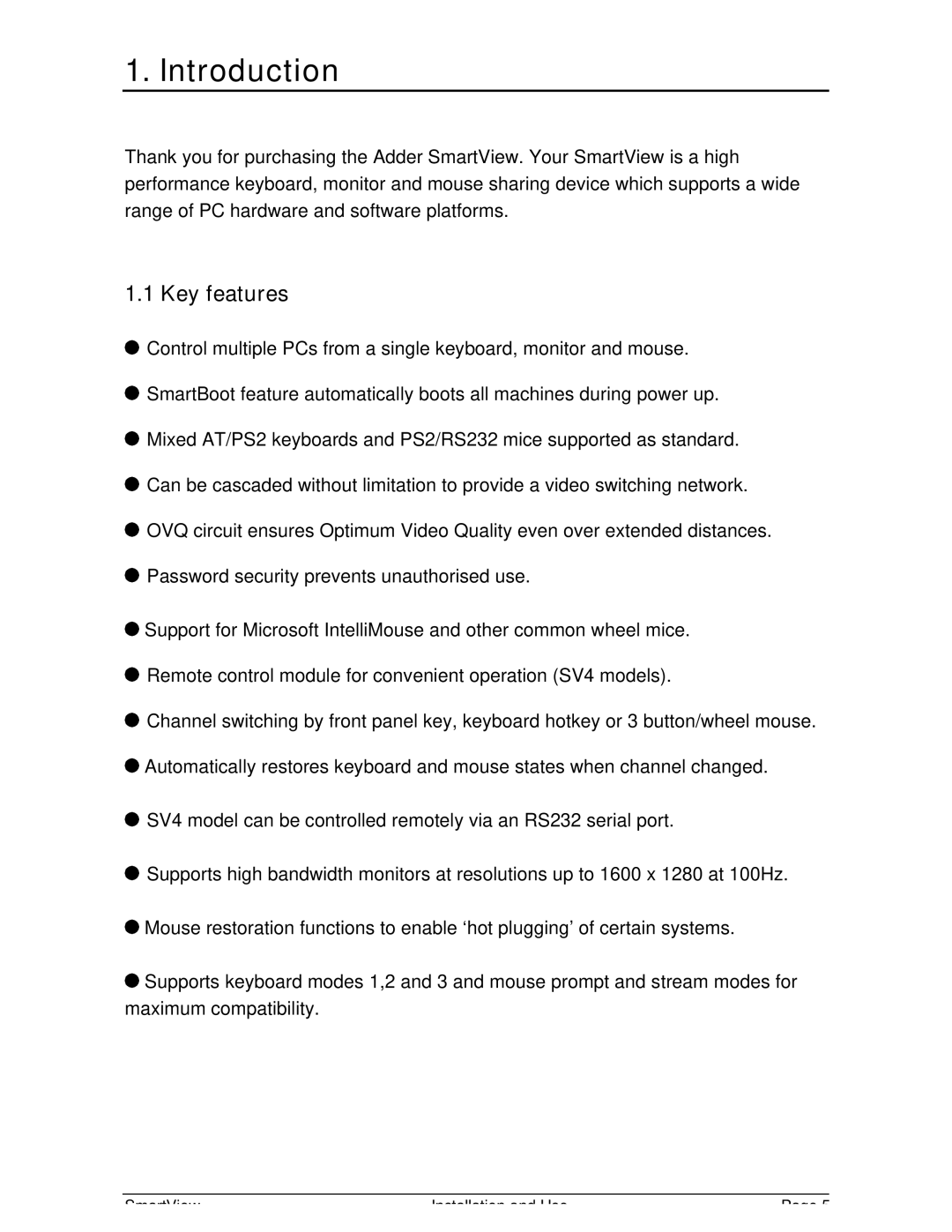 Adder Technology SV4, SV2 manual Introduction, Key features 