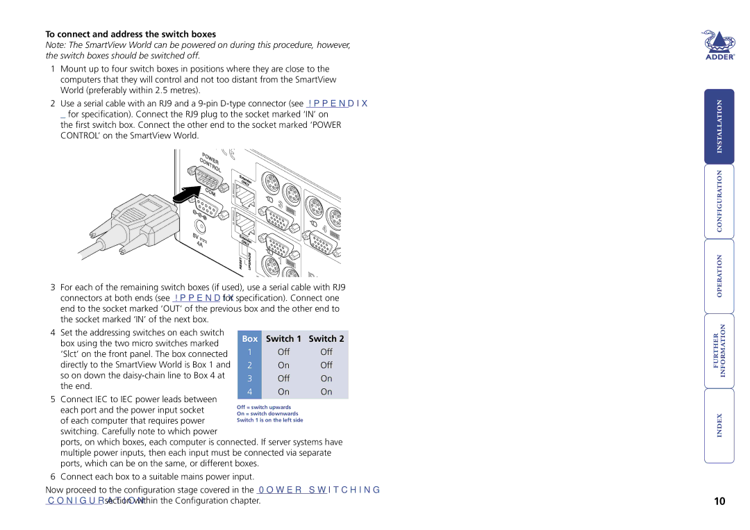 Adder Technology Switch manual To connect and address the switch boxes 