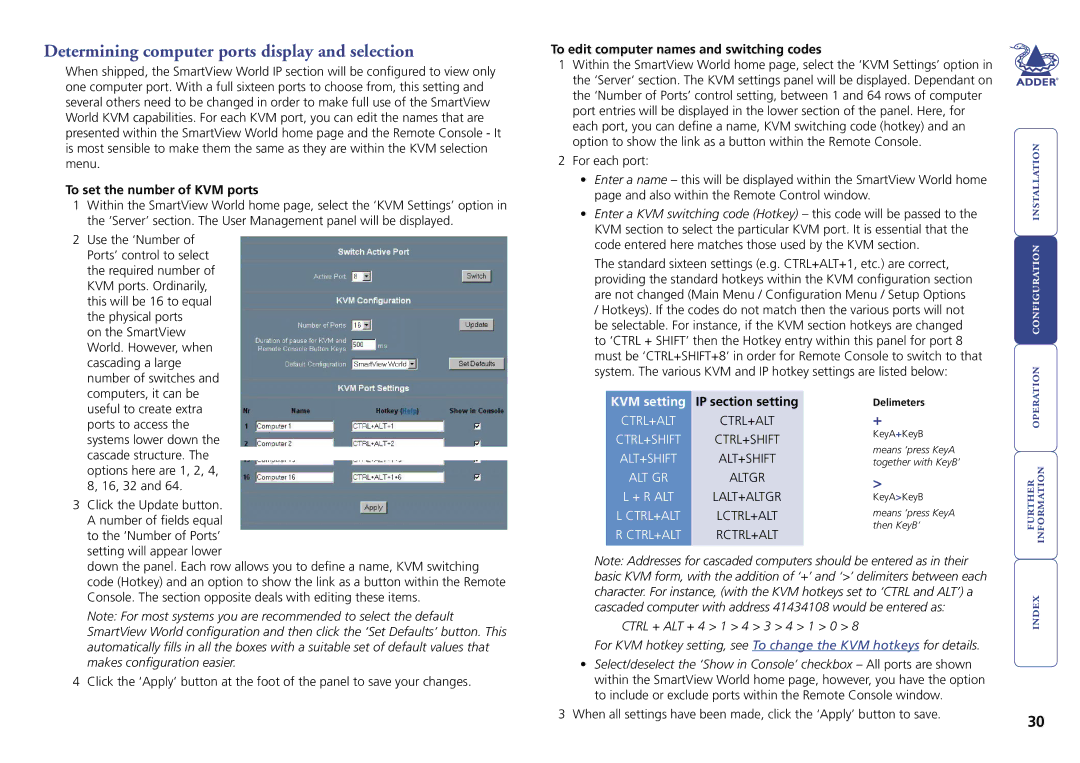 Adder Technology Switch manual Determining computer ports display and selection, To set the number of KVM ports 