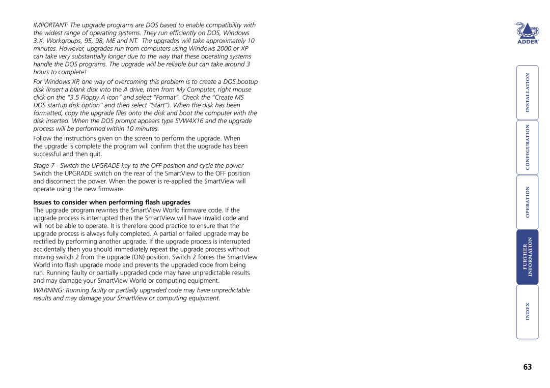Adder Technology Switch manual Issues to consider when performing flash upgrades 