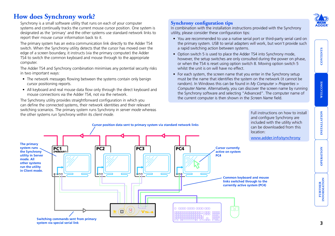 Adder Technology TS4 manual How does Synchrony work?, Synchrony configuration tips 